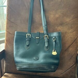 Dooney & Bourke Black Leather Tote with Gold Accents